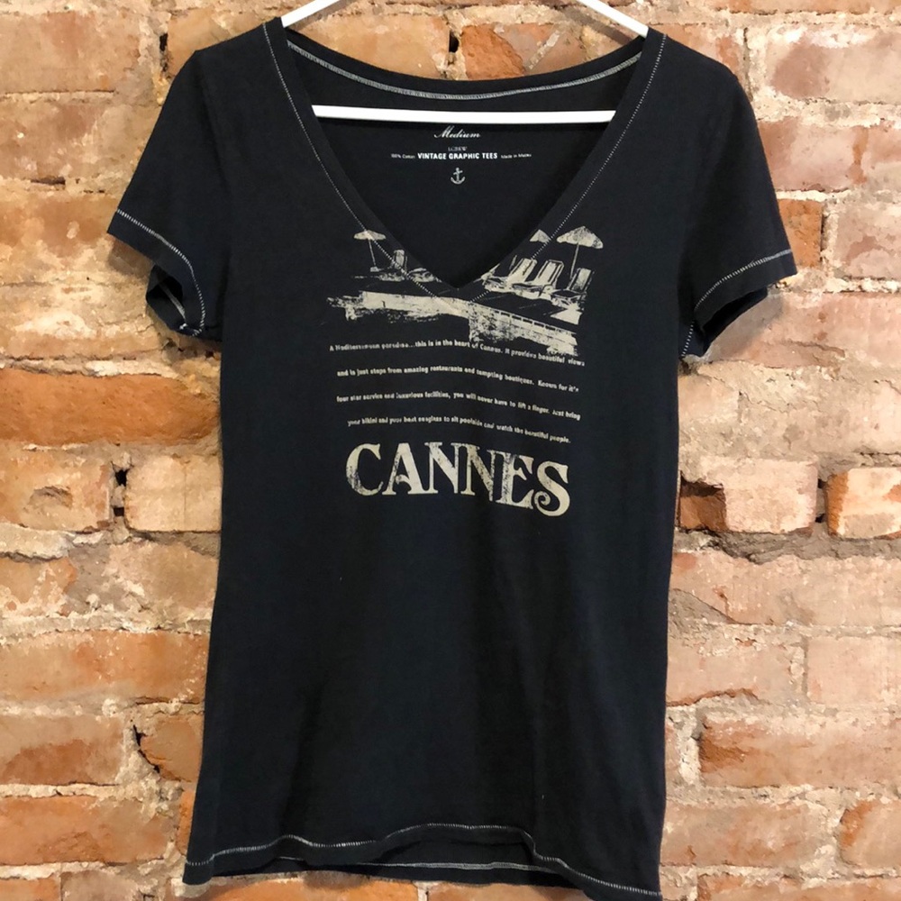 J Crew Black Cannes V-Neck Tee